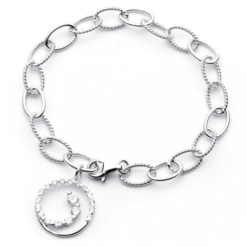 Bling Jewelry Designer Inspired Sterling Silver CZ Love Journey Cable Bracelet