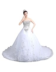 A-line Crystal Lace-Up Sweetheart Organza/Tulle Short Sleeves Evening Dress/Wedding Party Dress 