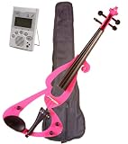 Music Basics Electric Violin Complete Kit with Free Tuner - Pink 4/4 Full Size (VLN-E10-Pink 4/4)