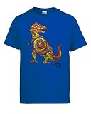 Chalk Me Up! Chalkboard T-Shirt Boys Dinosaur TRex Tee - S Loose Royal Blue