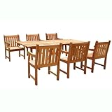 VIFAH V232SET1 English Garden 7-Piece Dining Set with Rectangular Extension Table - Natural Wood Finish - 91 by 39 by 29-Inch