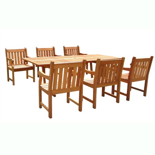 VIFAH V232SET1 English Garden 7-Piece Dining Set with Rectangular Extension Table - Natural Wood Finish - 91 by 39 by 29-Inch product image