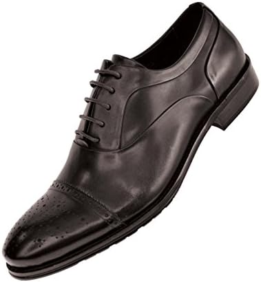 Steven Land Footwear Collection Mens Classic Black Genuine Leather Perforated Designed Cap Toe Oxford Dress Shoe : Style SL829-000