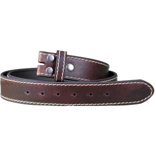 Stitched Brown Snap On Genuine Leather Belt