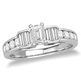 14k White Gold Emerald-Cut Diamond 3-Stone Ring w/ Channel-Set Round Diamonds (1/2 ct, 1.16 cttw, G-H Color, SI2-I1 Clarity)