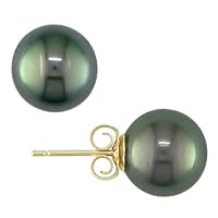 14K Yellow Gold 8-9mm Black Tahitian Pearl Earrings