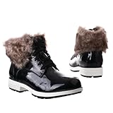 Damen Schuhe, STIEFELETTEN, SCHNÜR BOOTS, 6174-PA, Synthetik in hochwertiger Lack Leder Optik, Schwarz, Gr 38