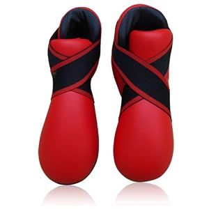 Pu Karate Boot Foot Protection Kick Boxing Sparing Contact Red Large