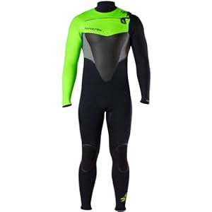 Hyperflex Wetsuits Men's Voodoo 4/3mm Front Zip Fullsuit, Black/Green, Medium Long