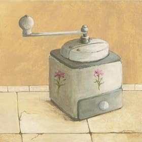 Grey With Pink Flower Coffee Grind by David Col. Size 9.00 inches width by 8.96 inches height. High Quality Art Poster Print