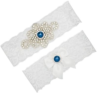 Wedding Lace Garter Set - Beautiful Rhinestone "Something Blue" Pearl