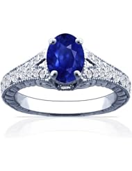 14K White Gold Oval Cut Blue Sapphire Fana Designer Ring