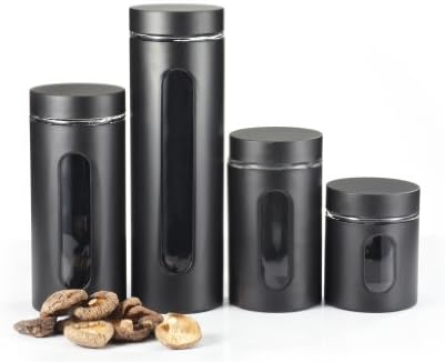 M2CBridge 4-Piece Kitchen Collection Metal-Coated Window Canister Set with Airtight Lids (Red)