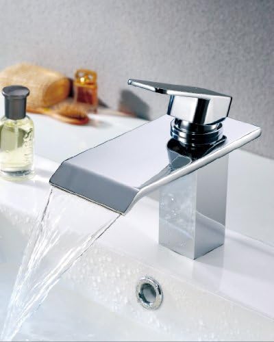 VDOMUS Single Handle Waterfall Bathroom Vanity Sink Faucet with Extra Large Rectangular Spout (Chrome)