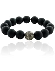 Sterling Silver Diamond Pave Black Onyx Beads Stretch Bracelet Fashion Jewelry