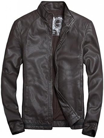 LXTH00o Men's Faux Leather Motorcycle Jacket Slim Bomber Coat Brown 3XL