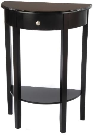 Bay Shore Collection Half Moon/Round Hall Table with Drawer, Black