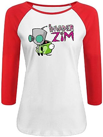 KIYOMM Women's Invader Zim Logo Baseball 3/4 Sleeve T Shirts Red