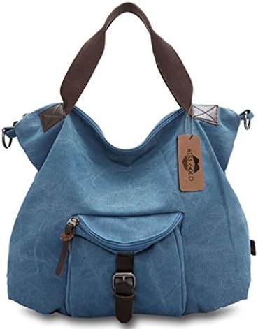 KISS GOLD(TM) Women's Vintage Canvas Tote Handbag Shoulder Bag (Blue)