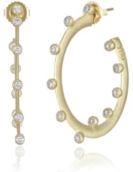 Suzy Landa 18k Yellow Gold Large Size Round Knife-Edge Diamond Hoop Earrings