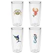 Colorful Caribbean Creatures 16 oz Insulated Beverage Tumbler Set, Clear (4 designs)