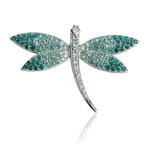 Platinum Overlay Sterling Silver Cubic Zirconia Dragonfly Pin
