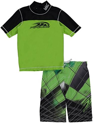 Pipeline Big Boys' "Plaid Graphic" 2-Piece Swim Set - lime, 8