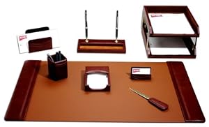 10-piece Genuine Top-grain Mocha Leather Desk Accessory Set