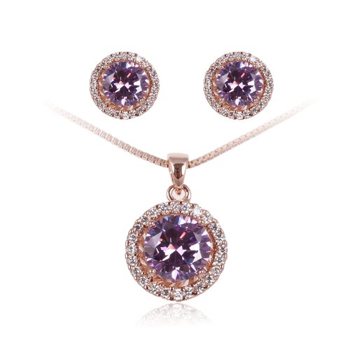 Fashion Plaza Rhodium Plated Basket Set Cubic Zircon Cz Necklace and Earring Jewelry Set S91