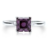 Sterling Silver 925 Princess Amethyst Cubic Zirconia CZ Solitaire Ring - Women's Valentine Engagement Ring