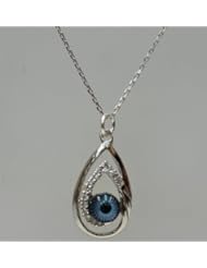 Silver & Cz Evil Eye Pendant with a 18" Silver Chain.
