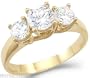 Solid 14k Yellow Gold 3 Three Stone Engagement CZ Cubic Zirconia Ring New Round Cut 1.25 ct