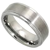 Tungsten Carbide 8 mm (5/16) Comfort Fit Flat Band, Brushed Finish, Grooved Edges