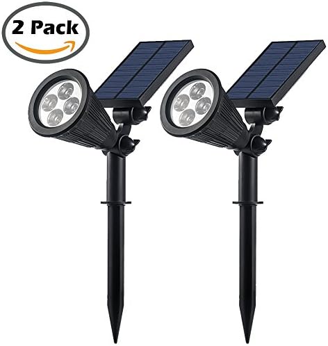LiaoYuan New Generation III Outdoor Solar Spotlight,4 LED Diodes,3 Modes(OFF/Brighting/Dim Lighting),Outdoor Landscape Lighting for Patio,Deck,Garden,Driveway,Outside Wall.(2 Pack)