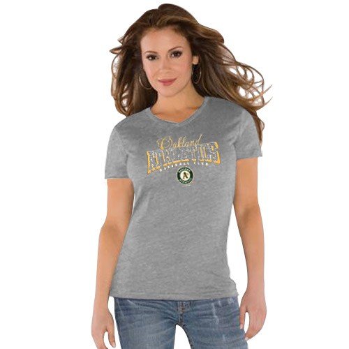 Touch by Alyssa Milano Oakland Athletics Ladies Ash Dazzle V Triblend T-shirt (X-Small)