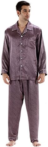 Dodigi Mens Long Sleeve Pyjamas Set Top&amp;Pants Trousers Emulation Silk Nightwear (M)