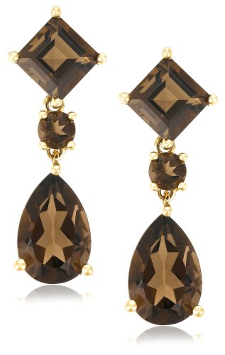 14k Yellow Gold Smoky Quartz Drop Earrings