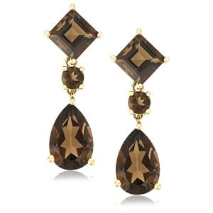 14k Yellow Gold Smoky Quartz Drop Earrings by