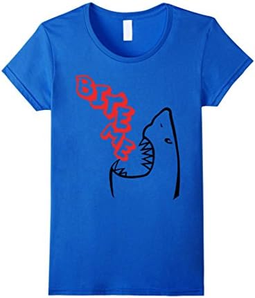 Women's Bite Me Shark Graphic T-Shirt Large Royal Blue