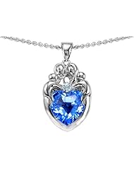 Original Star K (tm) Loving Mother Twins Family Pendant With Genuine 8mm Heart Blue Topaz in .925 Sterling Silver
