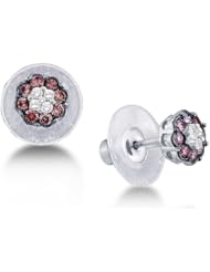 1.00 cttw. White And Brown Round Diamond Ladies Flower Earrings 14K Yellow Gold