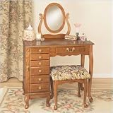 Nostalgic 36" Oak Armoire Bedroom Vanity Set