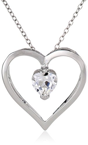 .925 Sterling Silver Gemstone Open Heart 1" Pendant Necklace on 18" Chain - Choice of Birthstone Colors
