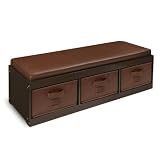 Badger Basket Kid's Storage Bench with Cushion and Three Bins, Espresso