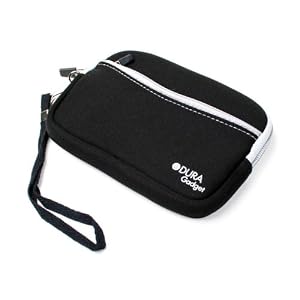 Duragadget Water Resistant zip black carry case for digital camera + belt clip for Polaroid Pogo - Black