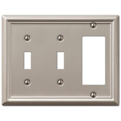 Decorative Wall Switch Outlet Cover Plates (Brushed Nickel, 2 Toggle 1 Rocker)