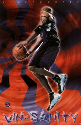 Professionally Framed Toronto Raptors Vince Carter Vin-Sanity Sports Poster Print - 22x34 with RichAndFramous Black Wood Frame