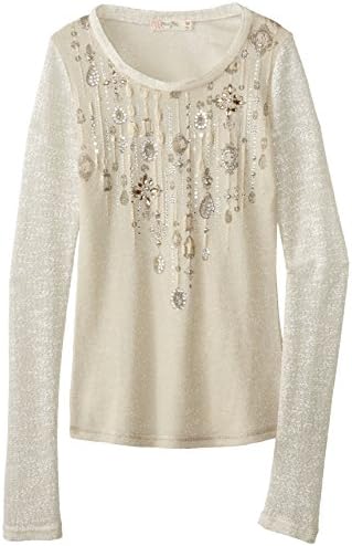 Miss Me Big Girls' Necklace Illusion Rhinestone Long Sleeve Tee