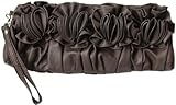 Brown Ruffled Flower Rosette Wristlet Clutch Bag