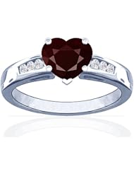 18K White Gold Heart Cut Ruby Ring With Sidestones